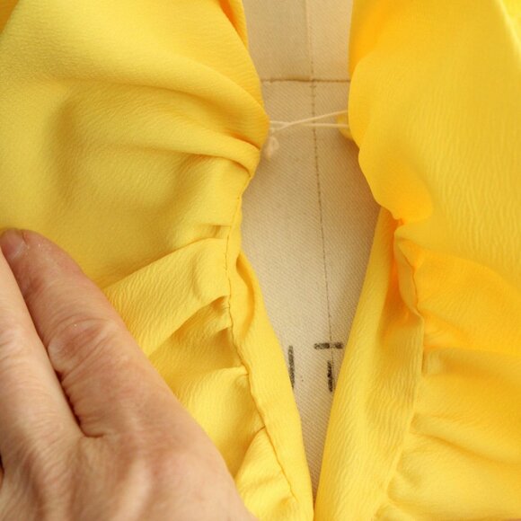 Vintage 1960s Blouse, Teddi of California Yellow Ruffle Collar Top, Zipper Back - Picture 4 of 10